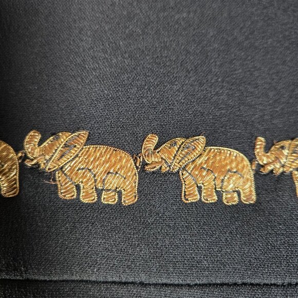 Vintage 90s Escada Margaretha Ley Black Mini Dress Embroidered Elephants Size 36 - Picture 4 of 10
